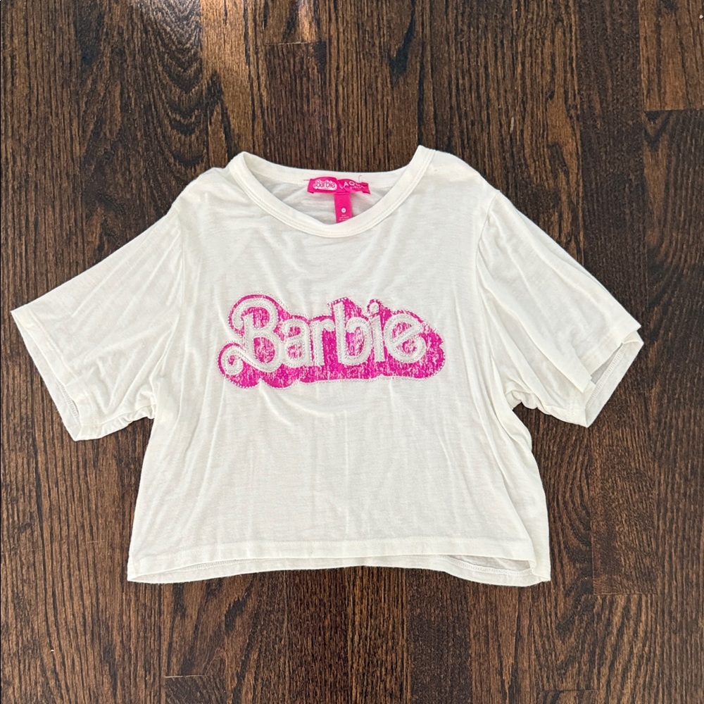 Barbie x Aqua White and Pink Embellished Kids Tee